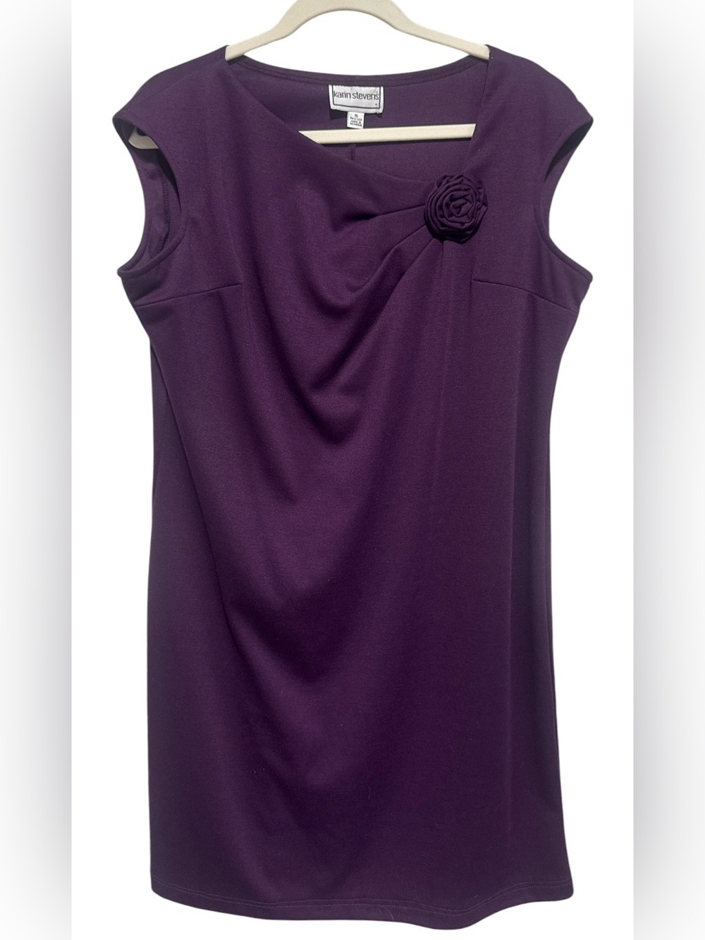 Karin Stevens Purple Sheath Dress Floral Rosette Detail Size 16